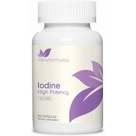 Clear Formulas Potassium Iodide & Iodine Capsules 12.5 mg, Thyroid & Hormone Balance, 90 Count