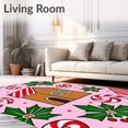 thumbnail image 2 of ODIKA 8'x10' Machine Washable Non-Slip Area Rug, Festive Gingerbread Cottage Scene with Cane Border and Holly Details High Traffic Rug, Pink, 651367, 2 of 7