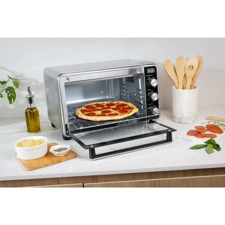 Black   Decker Crisp 'N Bake PRO 6-Slice Air Fryer Toaster Oven with Basket, Pan, Rack & Tray, Stainless Steel