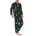 thumbnail image 2 of Naloa Geometric 1980s Styled Men’s Pajamas Set - Long Sleeve Button Down Sleep Shirt and Pajama Bottoms Sleepwear Set-XX-Large, 2 of 7