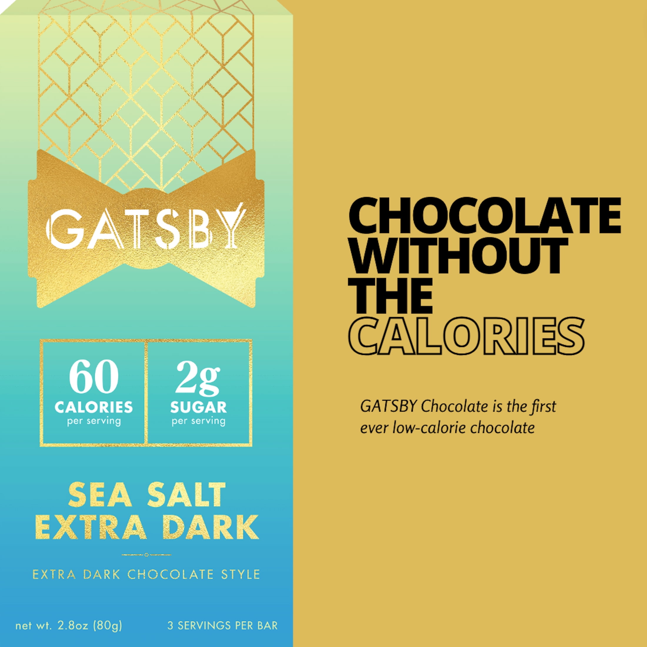 Gatsby Sea Salt Extra Dark Chocolate Style Bars, Low-Sugar, 2.8 oz