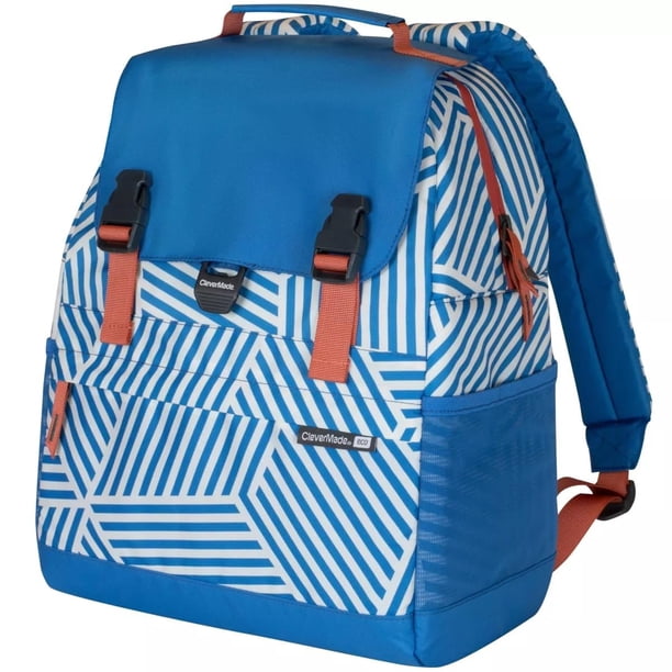 Mochila Nevera CleverMade para 18 Latas Impermeable Rayas Azules