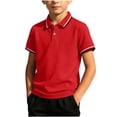 thumbnail image 2 of CQONEPT Boys Henley Short Sleeve Shirt Summer Cotton Collared T Shirt Toddler Casual School Uniform Dress Shirts Red XL, 2 of 6
