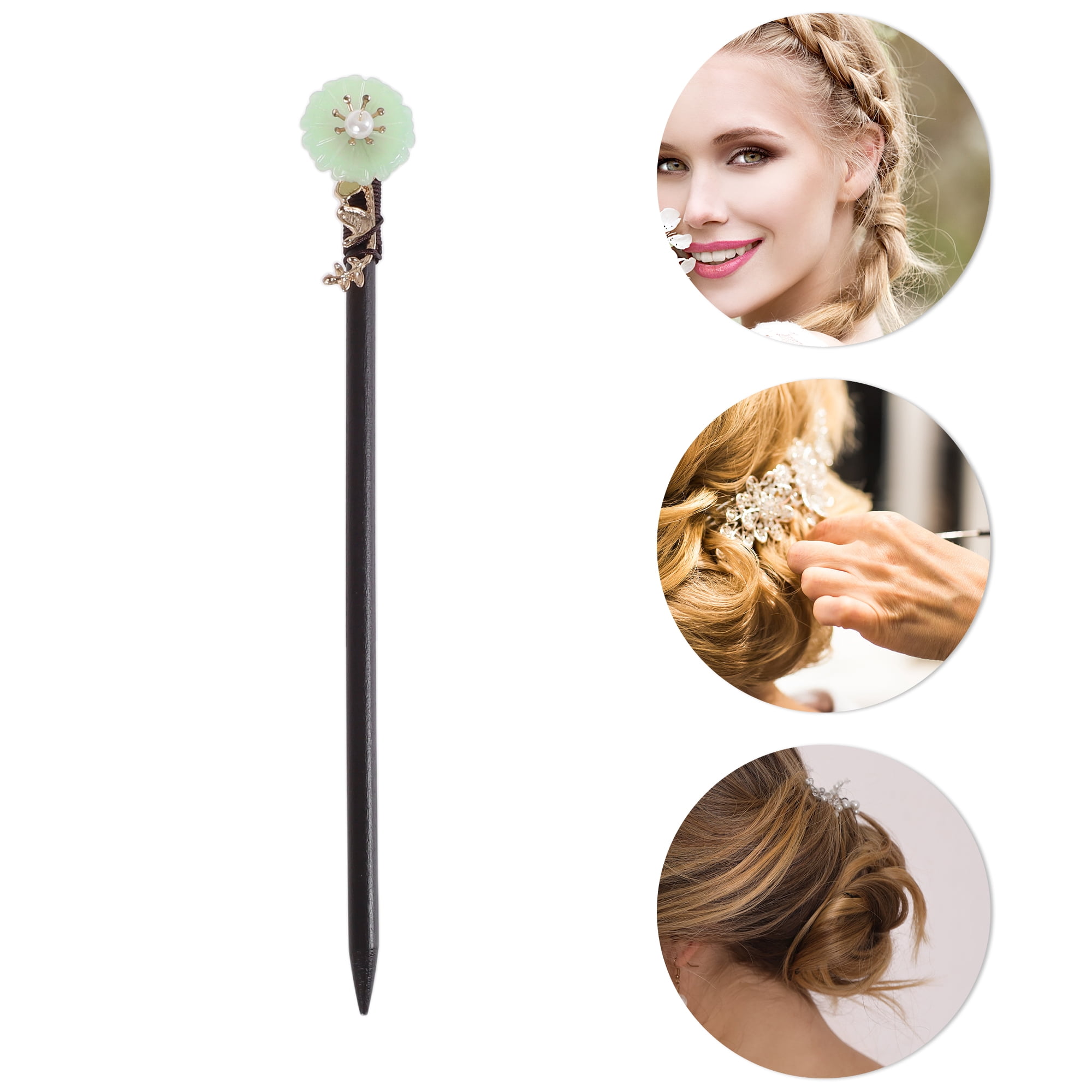 Unique Bargains Hair Chopstick for Women Black Green 1 Pc [Magpie Tassel]