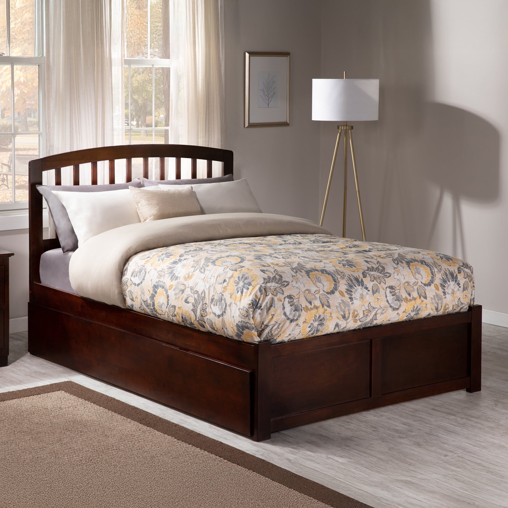 AFI Richmond King Wood Platform Bed with Footboard and Twin XL Trundle, Walnut