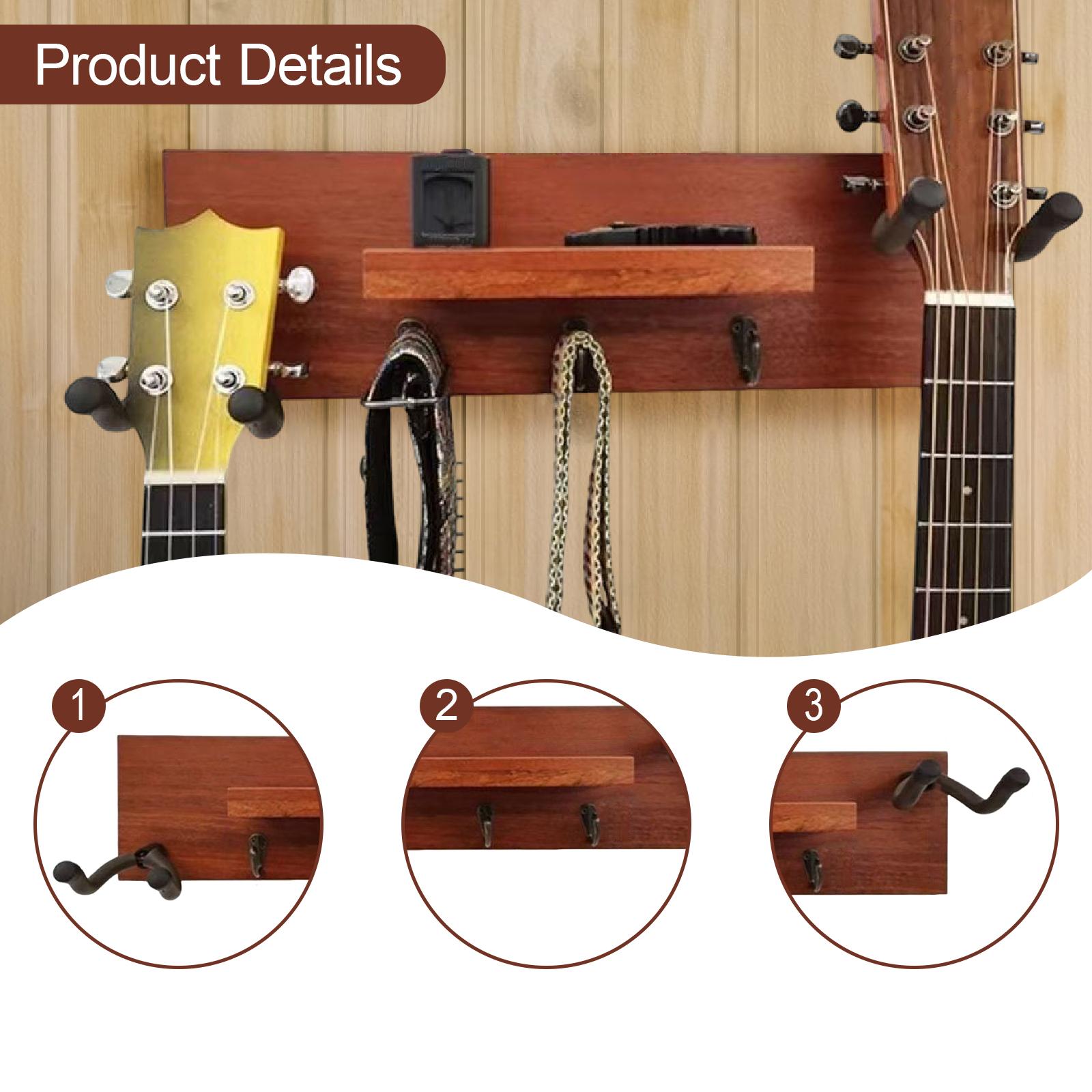 Guitar Wall Hanger Holder Stand with Solid Wood Shelf for Home Studio Musicians Display and Storage
