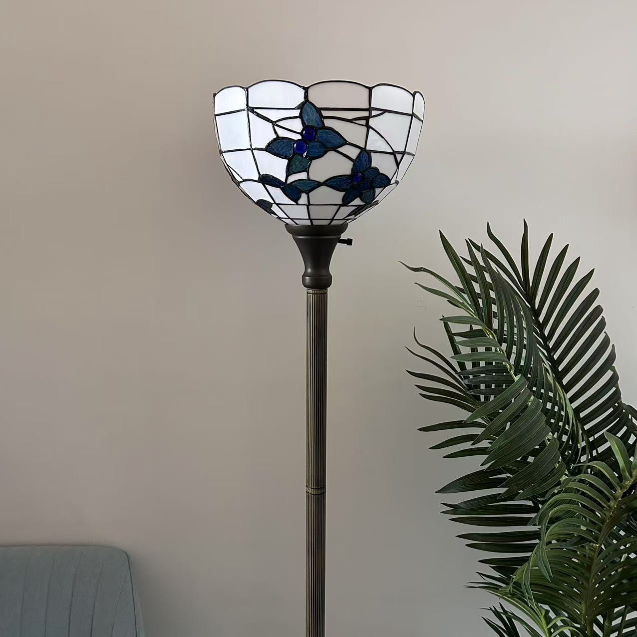 Tiffany Torch Floor Lamp White Stained Glass Flowers LED Bulb Included 12"W*12"D*66"H