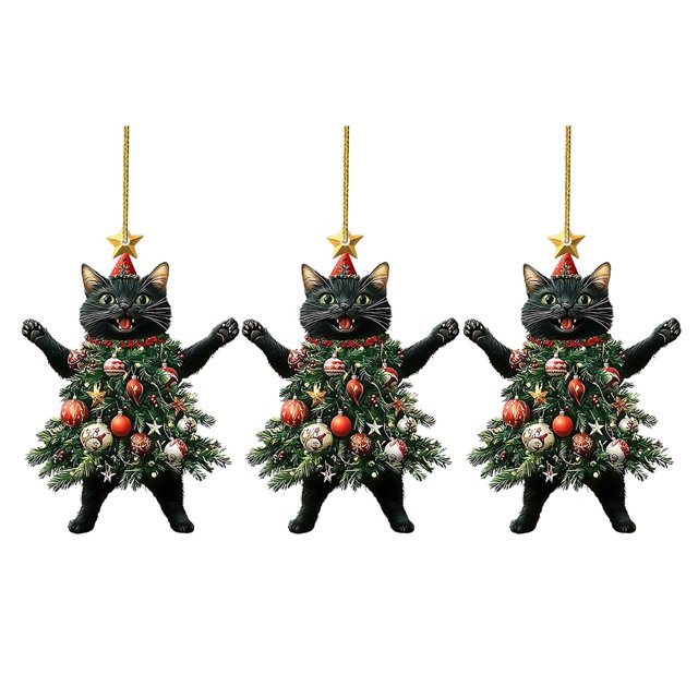 Gato navideño en árbol de Navidad Adorno colgante acrílico 2D Charm para espejo retrovisor del coche Regalos navideños para amantes de los gatos