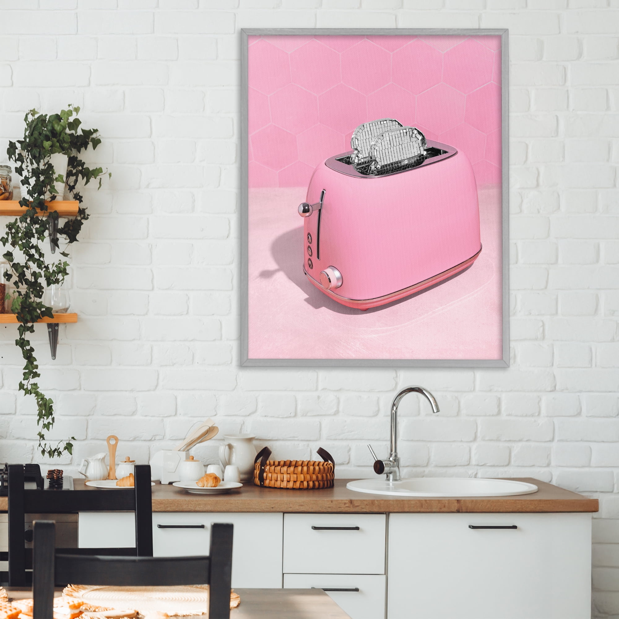 Stupell Industries Disco Toaster over Pink Gray Framed Giclee Art, design by LISH Creative