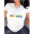 thumbnail image 1 of Camiseta de verano para mujer Suave elegante con Cuello redondoWomen's Casual Black T-Shirt with Colorful Potted Plant Print - Short Sleeve, Round Neck, Comfortable Polyester Blend, Ideal for Summer, 1 of 6