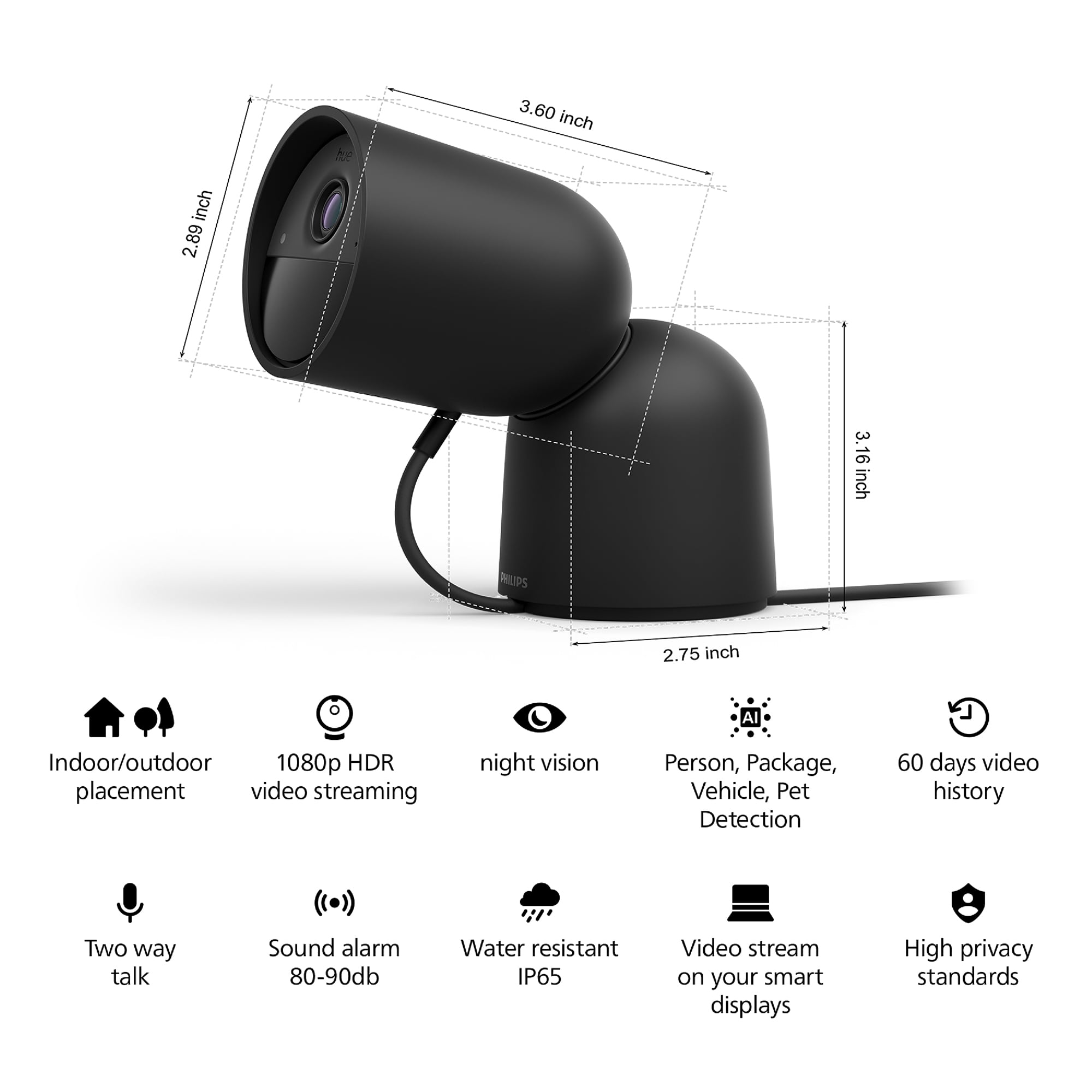 Philips Hue Security Wired Camera w/Desktop Stand, Black