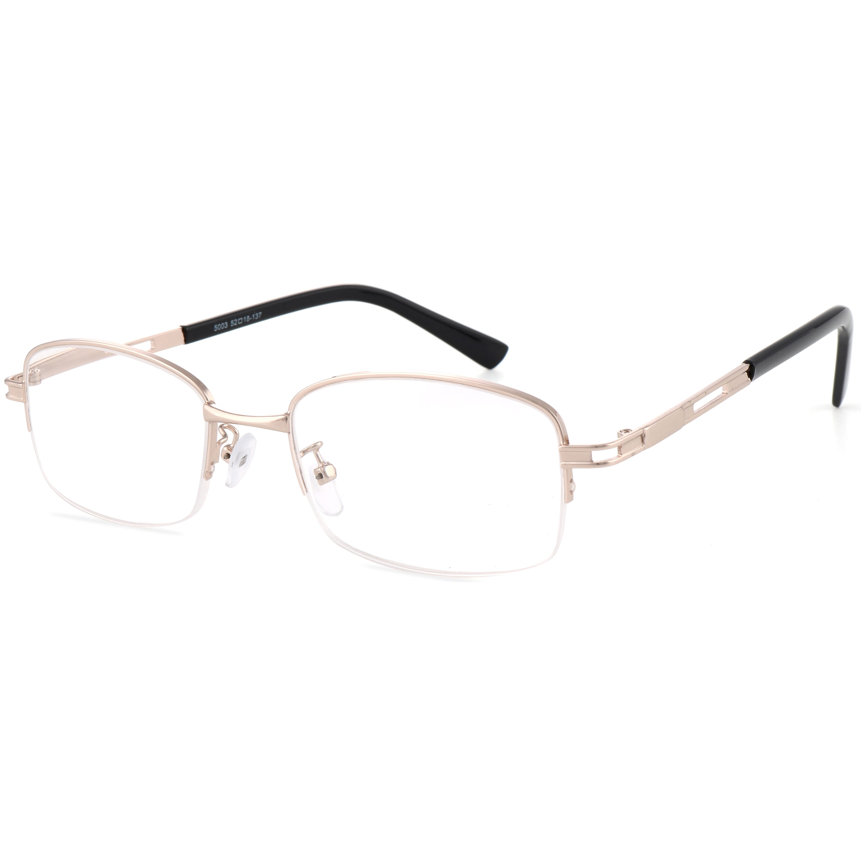 2PACK Gabii 5003 Metal Champagne Rectangle Men's/Women's Semi Rim Reading Glasses W/Case +2.00