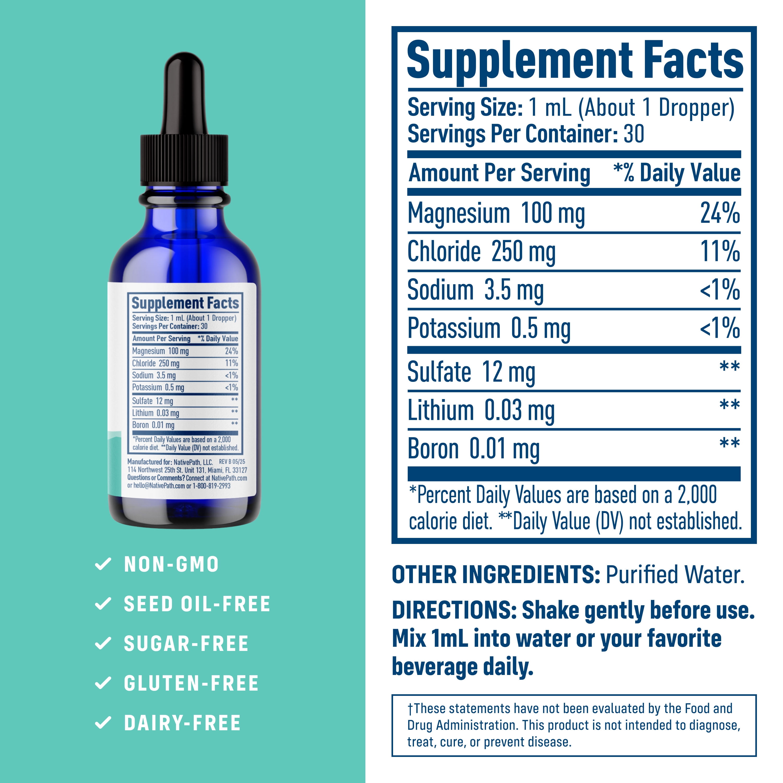NativePath Liquid Trace Minerals Drops, Ionic Electrolyte Complex, Sugar-Free, 30 Servings