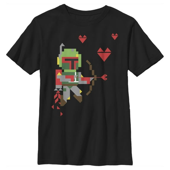 Boy's Star Wars Valentine's Day Boba Fett Cupid  Graphic Tee Black X Small