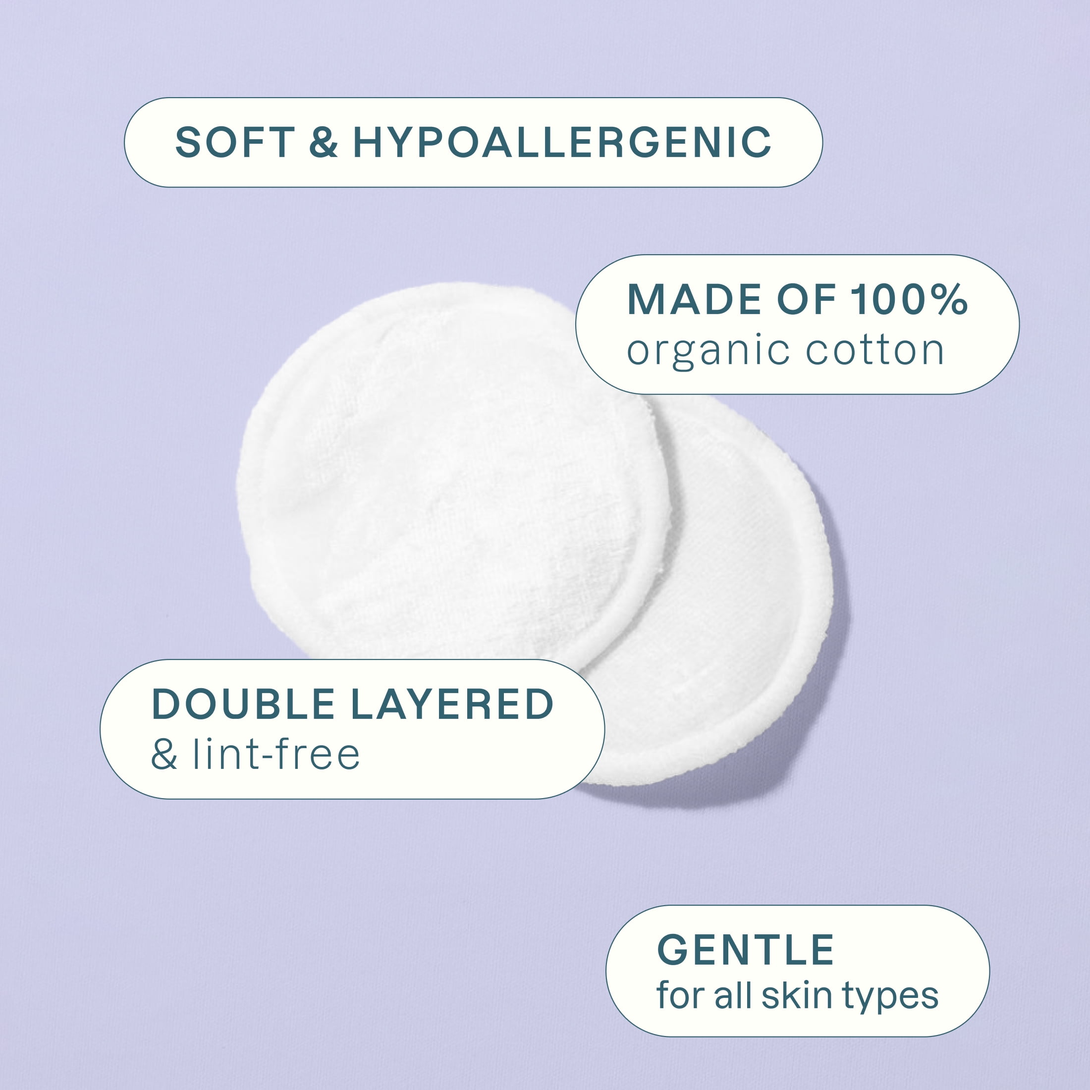 Cliganic Organic Cotton Rounds, 100 Count, Hypoallergenic, Lint-Free