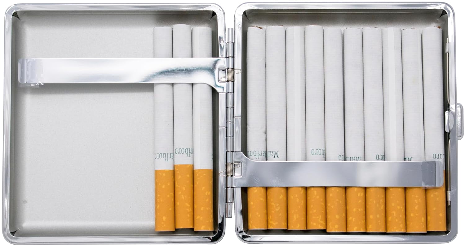 Set of 2 Metal-Plated King Size Leather Cigarette Case & Stash Box (Crocodile Brown)