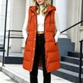 thumbnail image 5 of WIZUTIZ Women's Solid Color Long Puffer Vest Hooded High Neck Button Zip Front Pockets Down Cotton Warm Winter Sleeveless Jacket Outerwear, 5 of 7