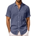 thumbnail image 2 of Men's Casual Linen T-Shirt Turndown Collar Solid Color Breathable Sports Top, 2 of 8