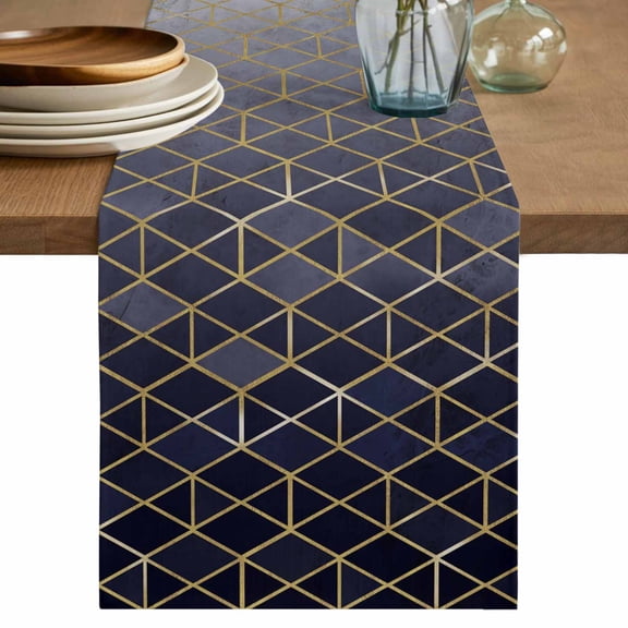 Table Runner 48 Inches Long for Kitchen Dining, Blue Geometric Dresser Scarf Farmhouse, Dining Table Decorations for Wedding/Parties, Modern Abstract Gradient Marble 13 x 48 In