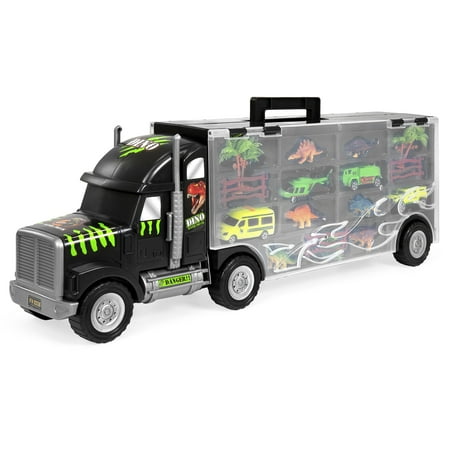 Best Choice Products 22-Inch 16-Piece Truck with Dinosaurs, Helicopter, Jeep, Cars, (Best Semi Truck For Heavy Haul)