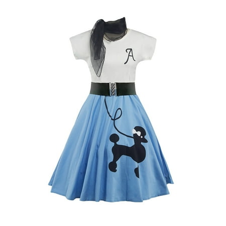 - Vintage Women 50s Retro Style Poodle Printed Pin Up Evening Party Rockabilly Casual Short Sleeve Swing Housewife Dress