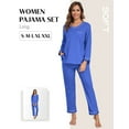 thumbnail image 2 of MAYFISH Women's 100% Cotton Pajama Set with V-Neck, Long Sleeves & Long Pants, 2-Piece Sleepwear with Pocket(Blue, Small), 2 of 5