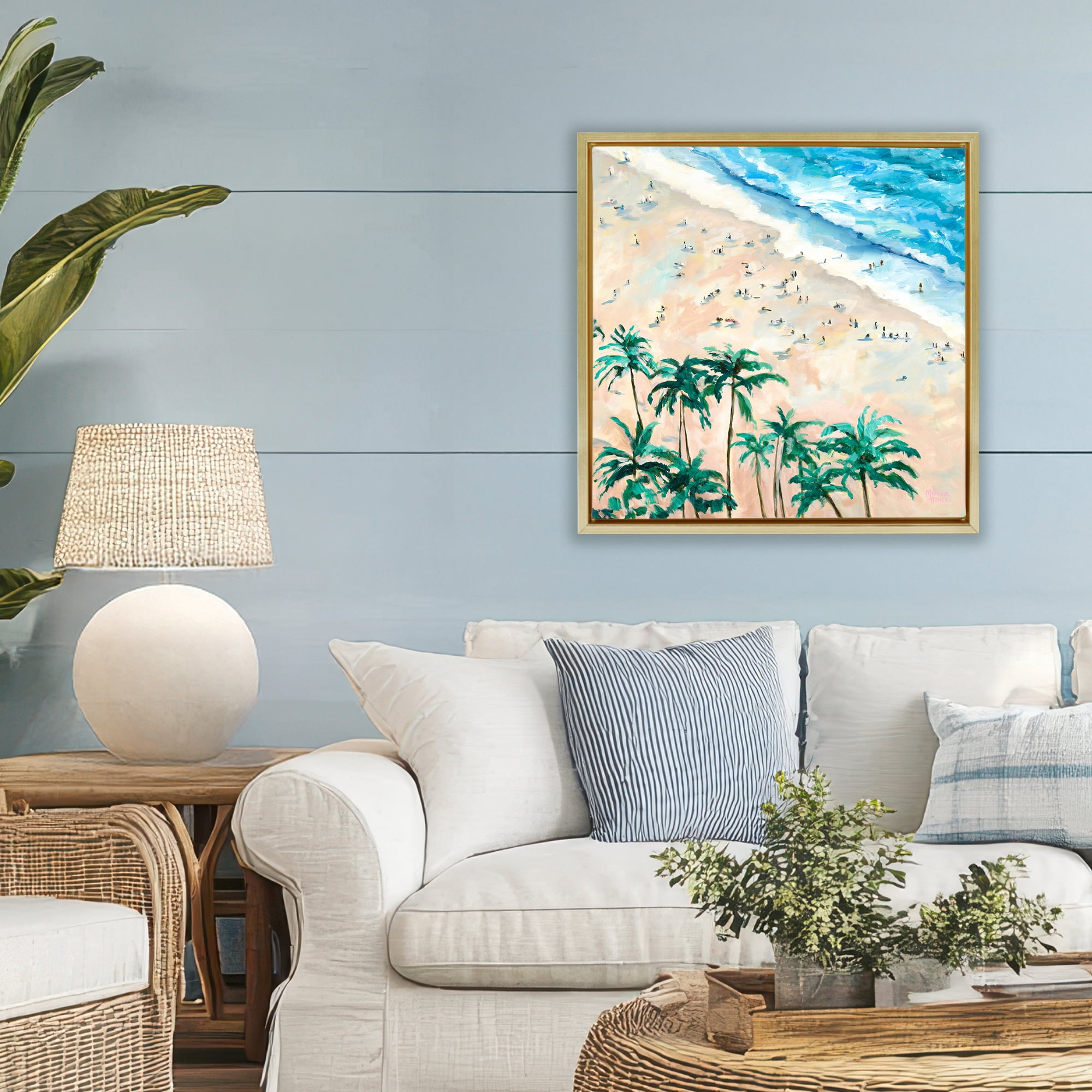 Stupell Industries Waikiki Beach Overview Gold Framed Floater Canvas Wall Art, design by Meredith Howse