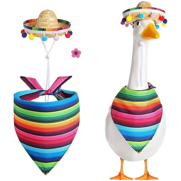2 Pcs Porch Goose Outfits Mexican Sombrero and Bandana Scarf for 23/17 inch Lawn Goose Statue Garden Patio Yard Decor