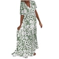 thumbnail image 2 of Robes pour Femmes 2024 Été Surdimensionnée Col en V Imprimé Manches Courtes Patchwork Décontractée Longue Robe Rabais de 50 % Liquidation!, 2 of 6