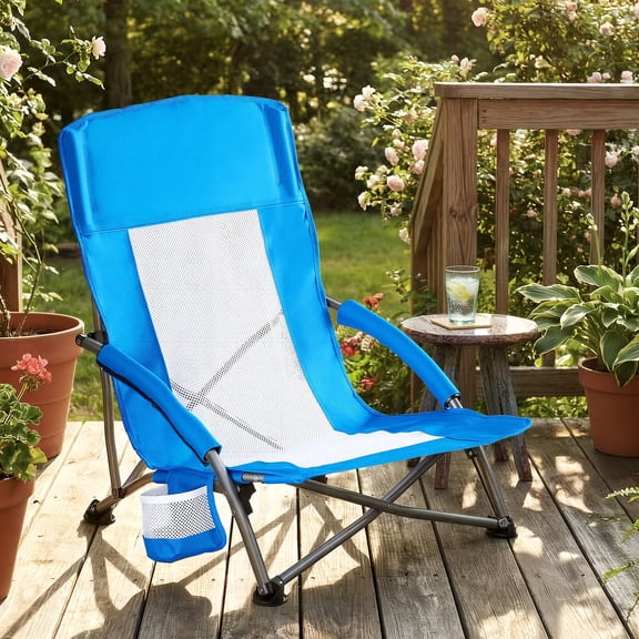 Dozzle Lightweight Portable Folding Camping Chair with Breathable Mesh Back, 250Lbs Capacity, Side Pocket and Carry Bag, Ideal for Outdoor Hiking, Picnics and Beach - Blue