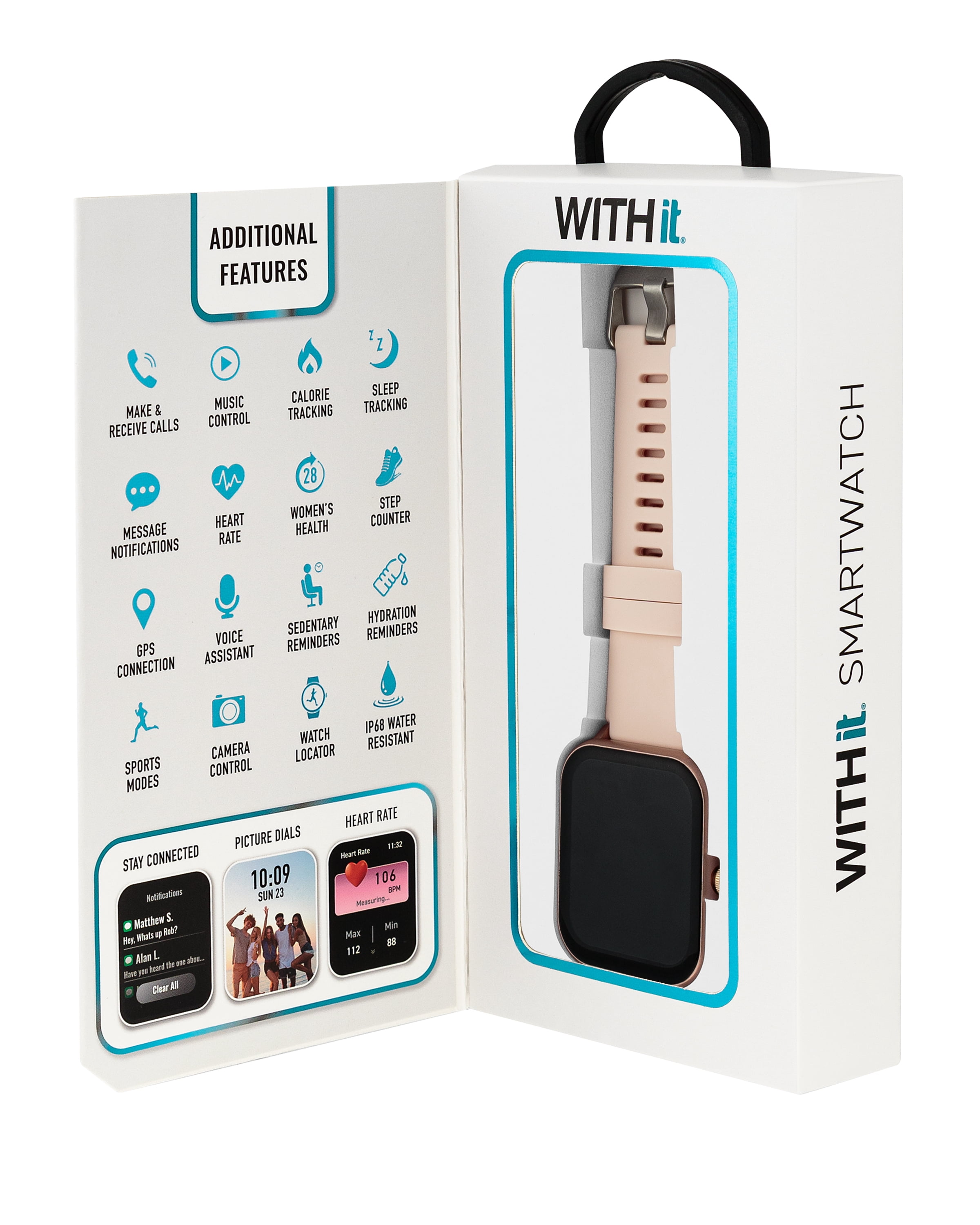 WITHit EXA Series Touch Screen Smartwatch with Blush Silicone Band and over 25 Built-In Features