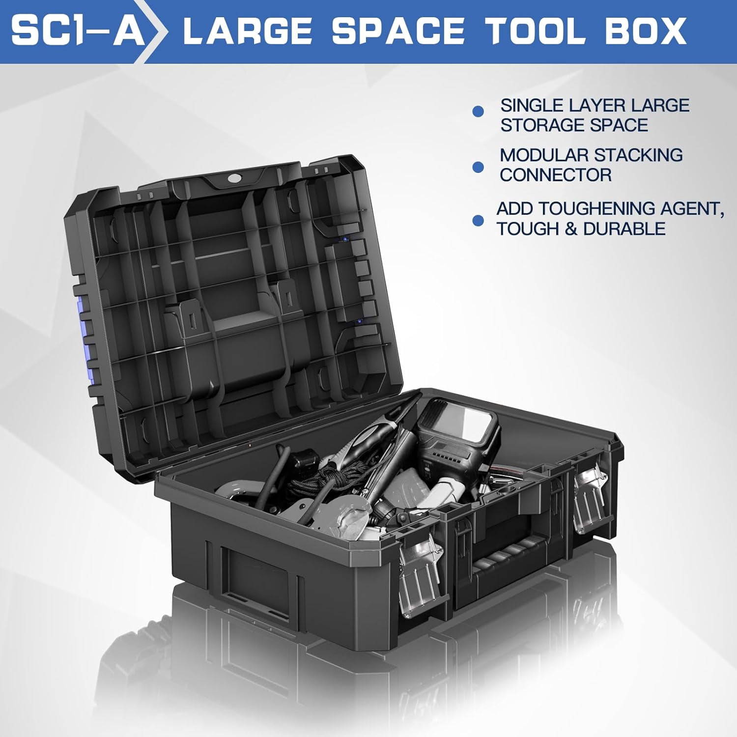 4-Tier Stackable Rolling Tool Box with Wheels, Modular Tool Organizer Toolbox with Drawers & Portable Storage System for Garage Home Workshop
