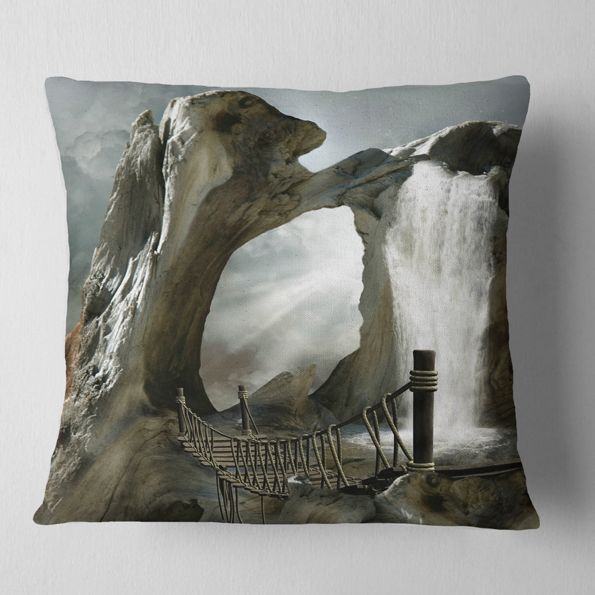 Designart Large Trunk with Waterfall - Landscape Printed Throw Pillow - 16x16