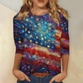 thumbnail image 2 of 4th of July Shirts for Women Plus Size 3/4 Sleeve Tshirts Loose American Flag Print Pullover Independence Day Patriotic Tops USA 250th Anniversary Celebration Party Crew Neck Blouses Dark Blue 3XL, 2 of 5