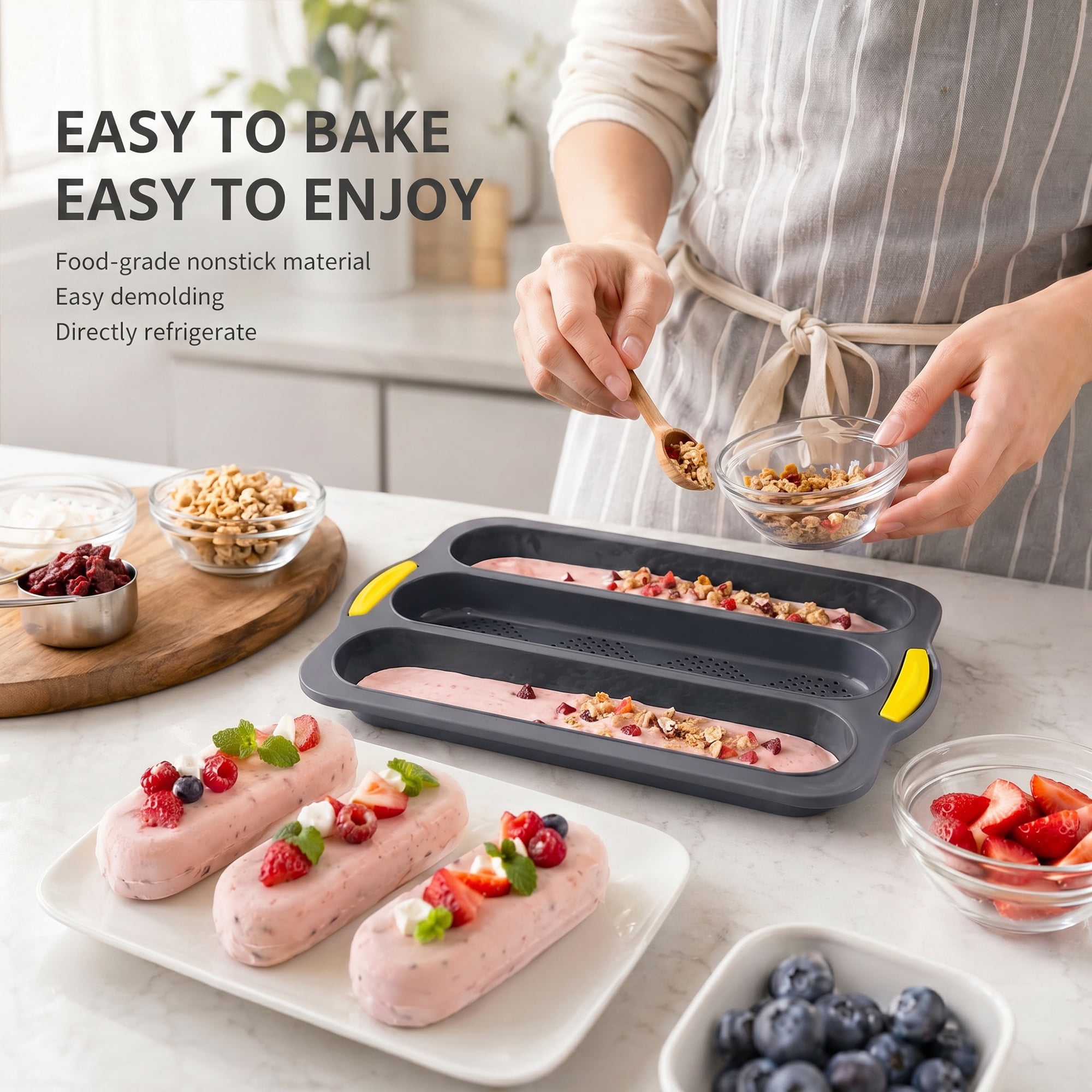 Unique Bargains Baking Pan 3-Loaf Speckled Ventilated Tray with Handle Gray 13"x9.1"x1"