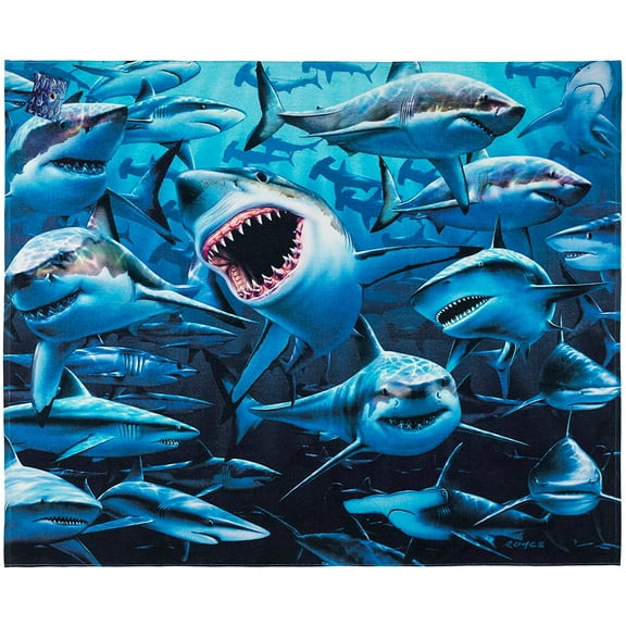 Sharks Beach Towel by Royce 54 x 68 inch Beach Blanket 100% Soft Cotton