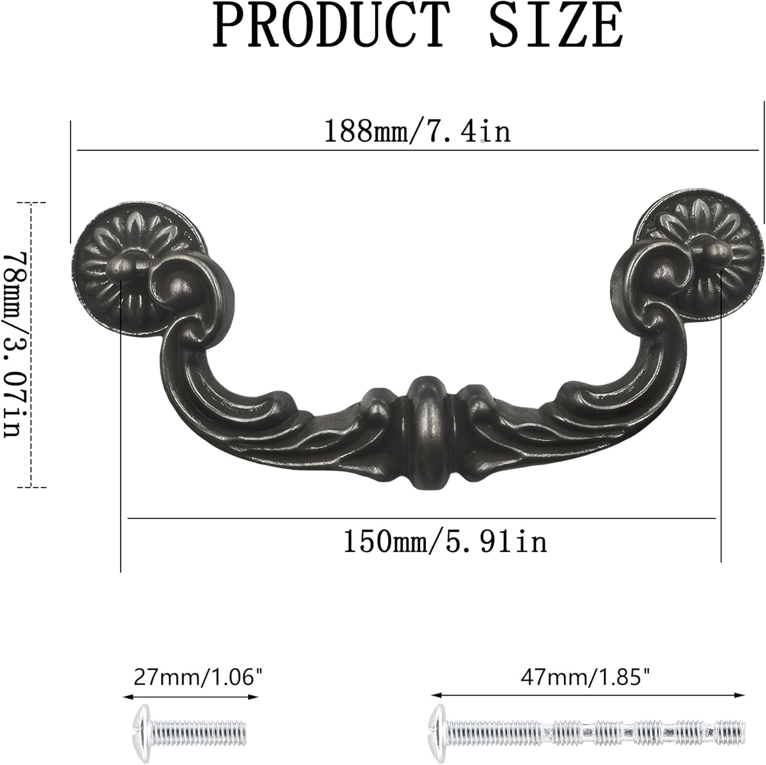 Antique Drawer Pulls Handles: 4 Pack 6" Hole Center Cabinet Pull Drawer Handle, Zinc Alloy Drop-Down Bail Swing Dresser Pulls Handles, Vintage Kitchen Pulls for Cabinets (7.3" Total Length)