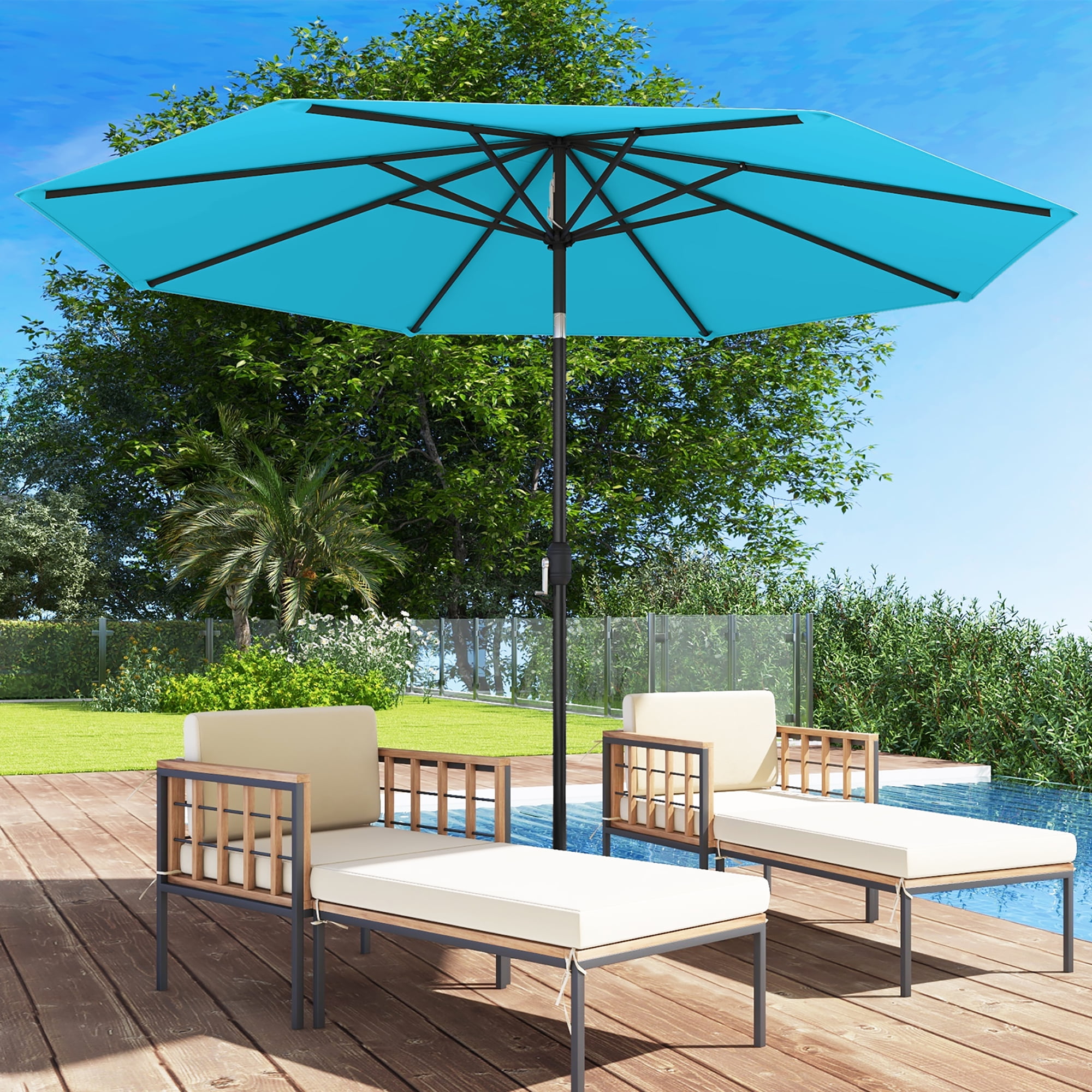 Gymax 300 CM Patio Umbrella Heavy Duty Market Umbrella w/ Tilt Mechanism Crank Handle Blue