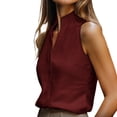 thumbnail image 4 of Tank Tops for Women Casual Breathable Linen Blouse Spring Sleeveless Stand Up Collar V Neck Plain Colours Bodycon Comtable Everyday Leisure Vest Womens Summer Tops Wine Red M, 4 of 8