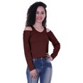 thumbnail image 1 of Moomaya Womens Cold Shoulder Short Top Solid Full Sleeves Summer Tee Tops, 1 of 6