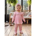 thumbnail image 6 of RUINIXCW Toddler Girl Fall Outfits Lace Trim Long Sleeve Tops and Pants Headband, 6 of 7