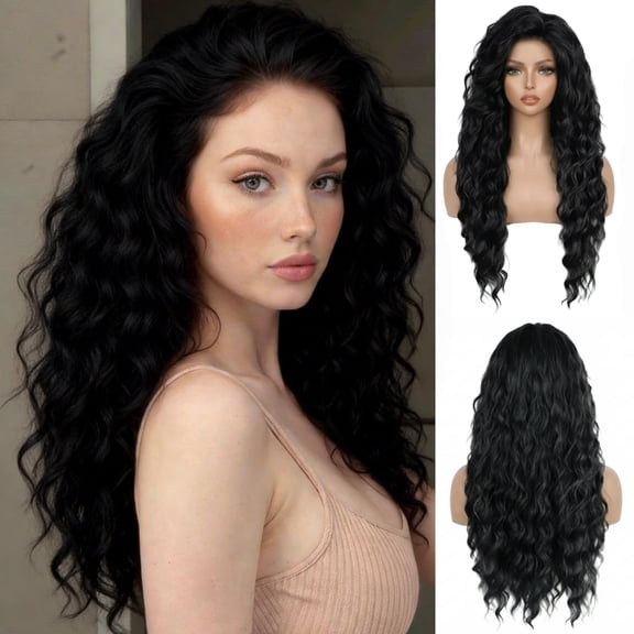 Womens Long Curly Wavy Black Wigs Natural Fluffy Synthetic Hair for Costume Cosplay Halloween