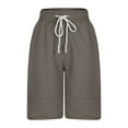 thumbnail image 2 of Juslio Women's Shorts Drawstring Solid Casual Pockets Loose Comfy Cotton Linen Shorts Women, 2 of 7