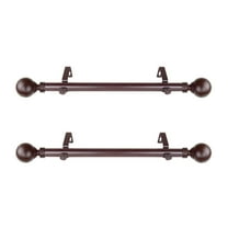 Home Decorative Globe 1" Diameter Side Curtain Rod 12-20" Long (Set of 2) - Mahogany