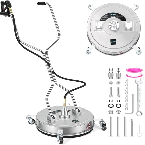21" Stainless Steel Pressure Washer Surface Cleaner with 4 Wheels & Dual Handles, High Pressure Patio Sidewalk Deck Driveway Cleaning Attachment