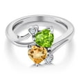 thumbnail image 3 of Gem Stone King 1.56 Cttw Green Peridot Yellow Citrine Ring for Women | 925 Sterling Silver | Heart Shape 6MM | Gemston Birthstone | Wedding Engagement Anniversary Promise Ring for Women | Size 8, 3 of 6