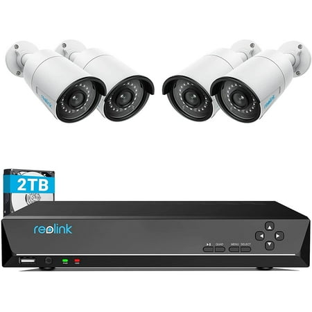 Reolink 4MP 8CH POE Surveillance Home Security Camera System, 4pcs Wired Outdoor POE Cameras, 8CH POE NVR with 2TB HDD for 24/7 Recording, RLK8-410B4 (4MP)