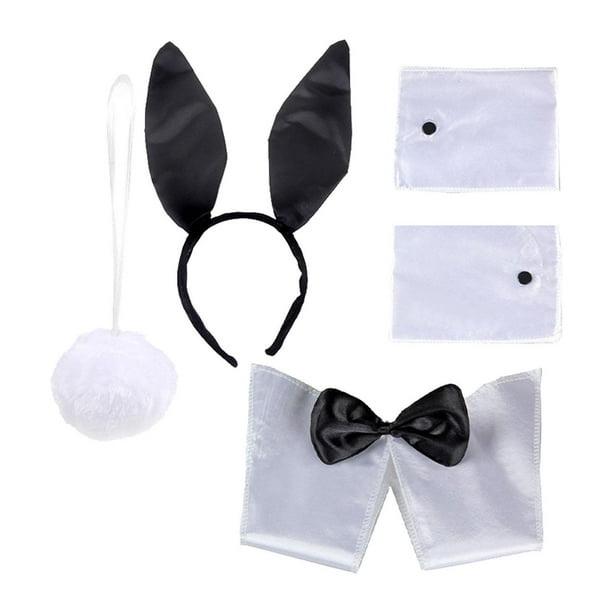Bunny Costume Set Headwear Bowtie Decorativo Conejo Oreja Diadema Pajarita Puños Cola para Mujeres Concierto Decoración Halloween Cosplay Hugo disfraz de conejo