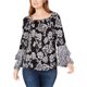 thumbnail image 1 of INC Blusa campesina con niveles florales para mujer, negro, mediano, 1 of 1