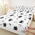 thumbnail image 4 of jejeloiu Black Cat Ribbon Bow Full Size Sheets Kids,White Floral Print Bed Sheets,4pcs, 4 of 6